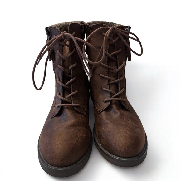 American Eagle Outfitters Brown Faux Leather Knit Top Boots Women’s Size 9 - Picture 6 of 9